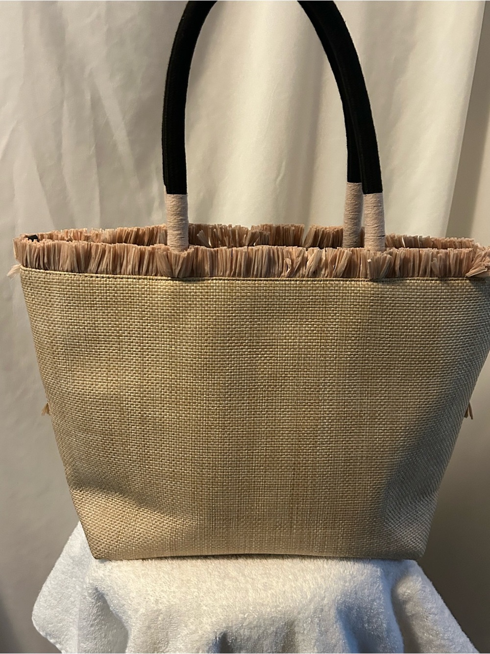 Woven Straw Tote with Tropical Embroidery - Beige - Picture 4 of 5